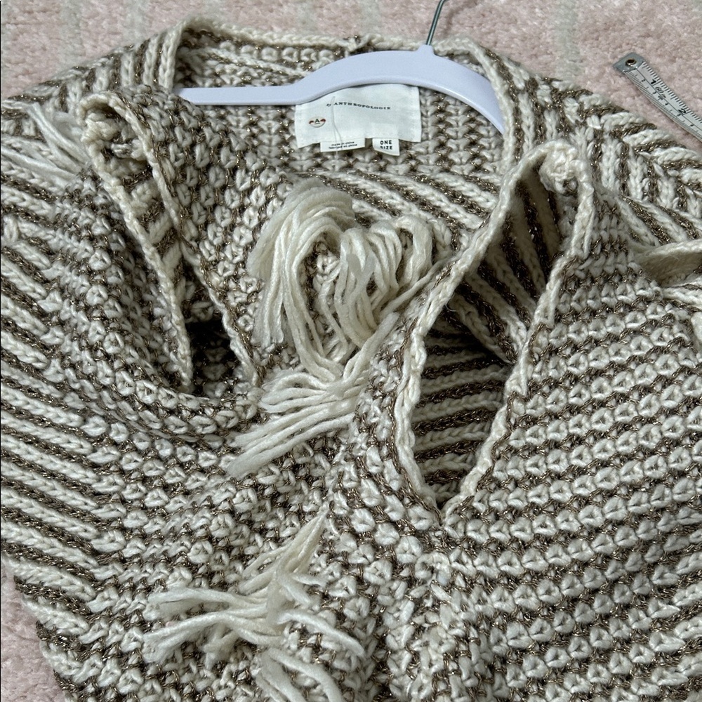NWT Anthropologie Metallic Striped Fringe Open Front Shrug Cardigan Poncho OS - Picture 10 of 11